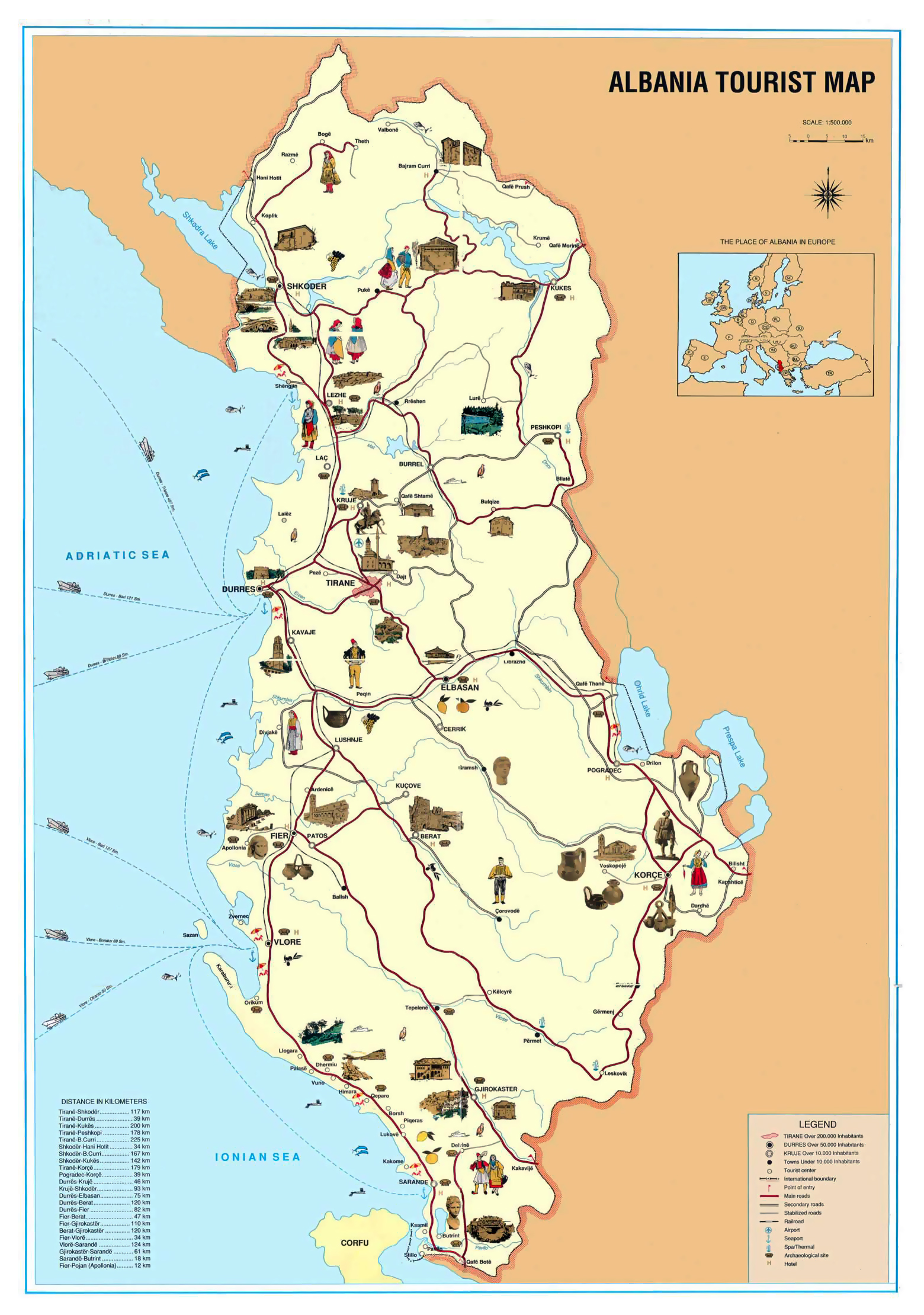 Map of Albania with popular transfer routes